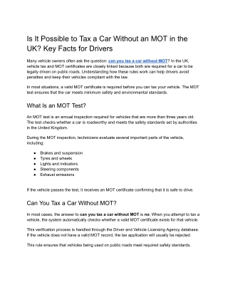 Is It Possible to Tax a Car Without an MOT in the UK_ Key Facts for Drivers