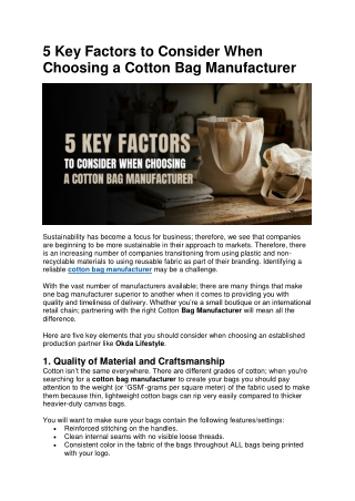 5 Key Factors to Consider When Choosing a Cotton Bag Manufacturer