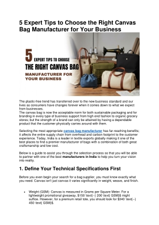 5 Expert Tips to Choose the Right Canvas Bag Manufacturer for Your Business