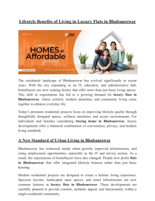Lifestyle Benefits of Living in Luxury Flats in Bhubaneswar