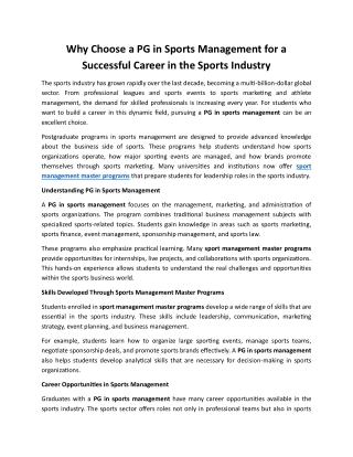 Why Choose a PG in Sports Management for a Successful Career in the Sports Industry