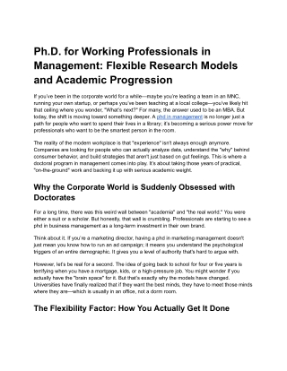 Ph.D. for Working Professionals in Management: Flexible Research Models