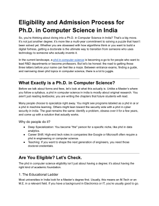 Eligibility and Admission Process for Ph.D. in Computer Science in India