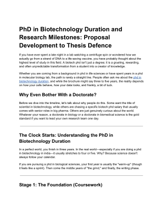 PhD in Biotechnology Duration and Research Milestones: Proposal Development to T