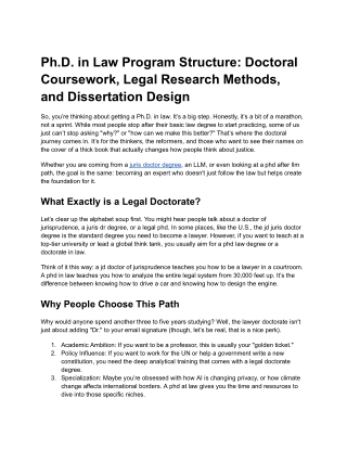 Ph.D. in Law Program Structure: Doctoral Coursework, Legal Research Methods