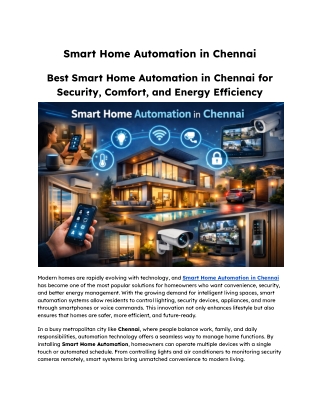 Best Smart Home Automation in Chennai for Security, Comfort, and Energy Efficiency