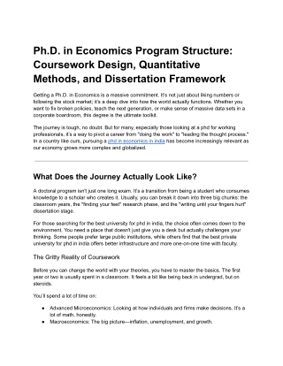 Ph.D. in Economics Program Structure: Coursework Design, Quantitative Methods, a