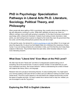 PhD in Psychology: Specialization Pathways in Liberal Arts Ph.D. Literature, Soc