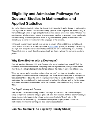 Eligibility and Admission Pathways for Doctoral Studies in Mathematics