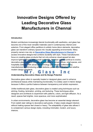 Innovative Designs Offered by Leading Decorative Glass Manufacturers in Chennai