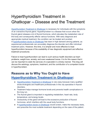 Hyperthyroidism Treatment in Ghatkopar – Disease and the Treatment