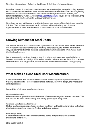 Professional Steel Door Manufacturer with Modern Designs