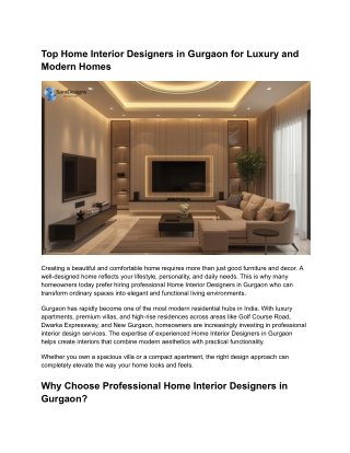 Top Home Interior Designers in Gurgaon for Luxury and Modern Homes