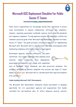 Microsoft GCC Deployment Checklist For Public Sector IT Teams