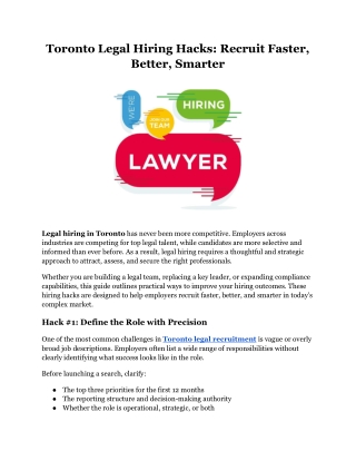 Toronto Legal Hiring Hacks Recruit Faster, Better, Smarter