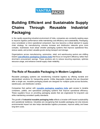 Building Efficient and Sustainable Supply Chains Through Reusable Industrial Packaging