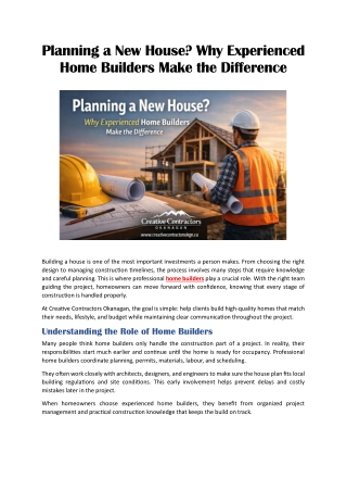 Planning a New House? Why Experienced Home Builders Make the Difference