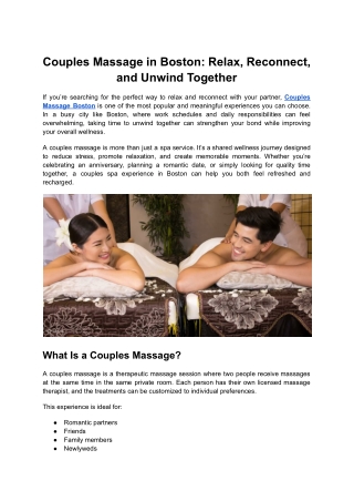 Couples Massage Boston_ Relax, Reconnect & Rejuvenate Together