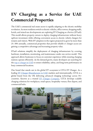 EV Charging as a Service for UAE Commercial Properties