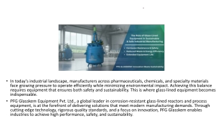Glass-lined Equipment For Safe & Sustainable Manufacturing
