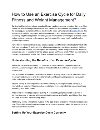 How to Use an Exercise Cycle for Daily Fitness and Weight Management