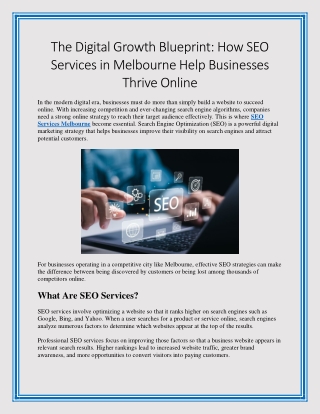 The Digital Growth Blueprint How SEO Services in Melbourne Help Businesses Thrive Online