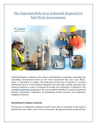 The Important Role of an Industrial Hygienist for Safe Work Environments