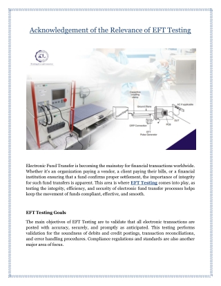 Acknowledgement of the Relevance of EFT Testing
