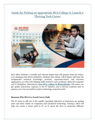 Guide for Picking an Appropriate BCA College to Launch a Thriving Tech Career