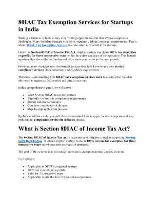 80IAC Tax Exemption Services for Startups in India