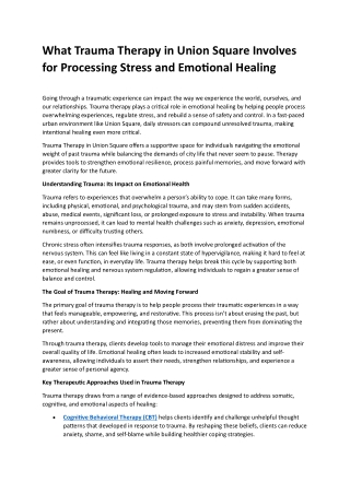 Trauma Therapy in Union Square | Compassionate Healing Support