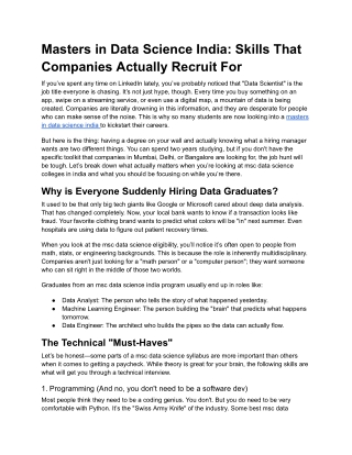 Masters in Data Science India: Skills That Companies Actually Recruit For