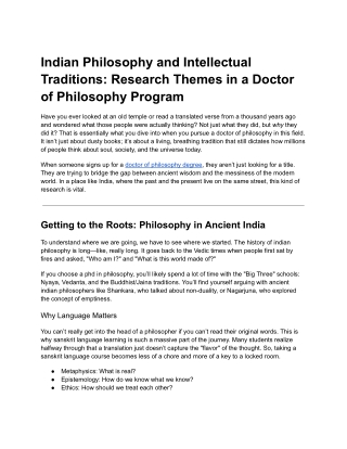 Indian Philosophy and Intellectual Traditions: Research Themes in a phd