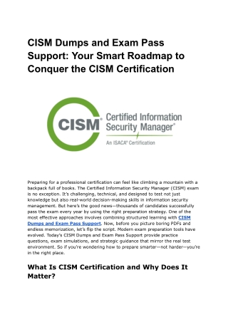 CISM Dumps and Exam Pass Support_ Your Smart Roadmap to Conquer the CISM Certification