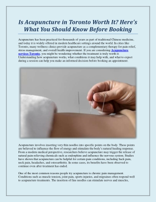 Is Acupuncture in Toronto Worth It? Here’s What You Should Know Before Booking