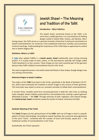 Jewish Shawl – The Meaning and Tradition of the Tallit