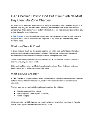 CAZ Checker_ How to Find Out If Your Vehicle Must Pay Clean Air Zone Charges
