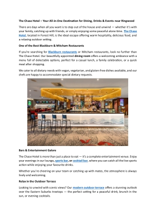The Chase Hotel – Your Destination for Dining, Drinks & Events near Ringwood