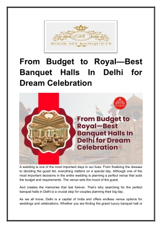 Best Banquet Halls In Delhi for Dream Celebration