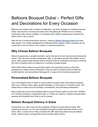Balloons Bouquet Dubai – Perfect Gifts and Decorations for Every Occasion