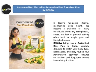 Customized Diet Plan India – Personalized Diet & Workout PlanBy IMWOW