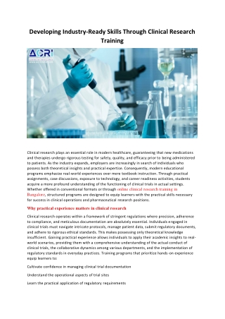 Developing Industry-Ready Skills Through Clinical Research Training