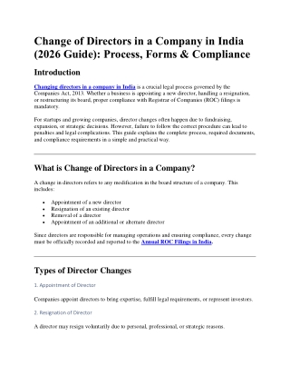 Change of Directors in a Company in India