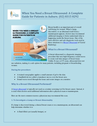 When You Need a Breast Ultrasound  A Complete Guide for Patients in Auburn. (02) 8315 8292
