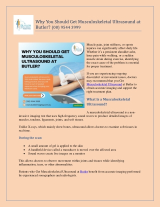 Why You Should Get Musculoskeletal Ultrasound at Butler (08) 9544 3999
