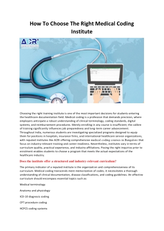 How To Choose The Right Medical Coding Institute