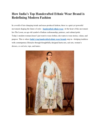 Top Handcrafted Ethnic Wear Brand India for Modern Fashion