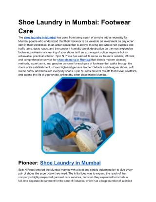 Shoe Laundry in Mumbai: Footwear Care