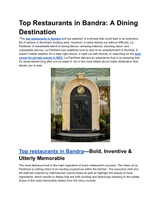 Top Restaurants in Bandra_ A Dining Destination