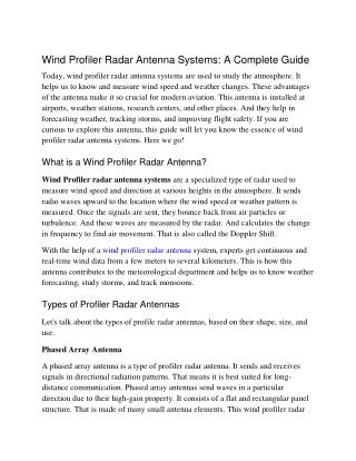 Wind Profiler Radar Antenna Systems